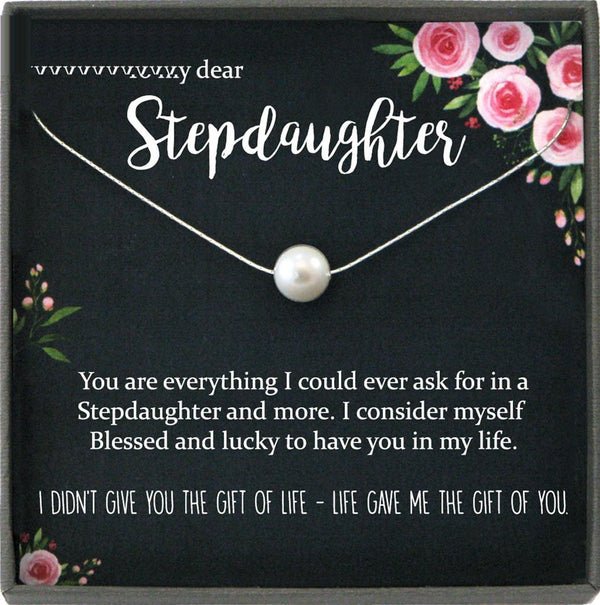Stepdaughter Gift for Step Daughter, Bonus Daughter Gift Necklace Blended Family Stepdaughter Gift daughter of bride Single Pearl Necklace