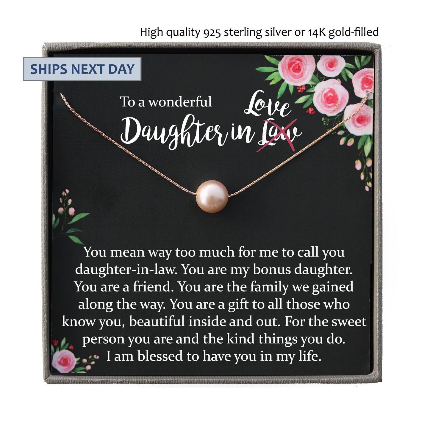 Daughter-In-Law Gift Necklace: daughter in law birthday gift, Jewelry From Mother-In Law, Wedding Gift for Bride Single Pearl Necklace
