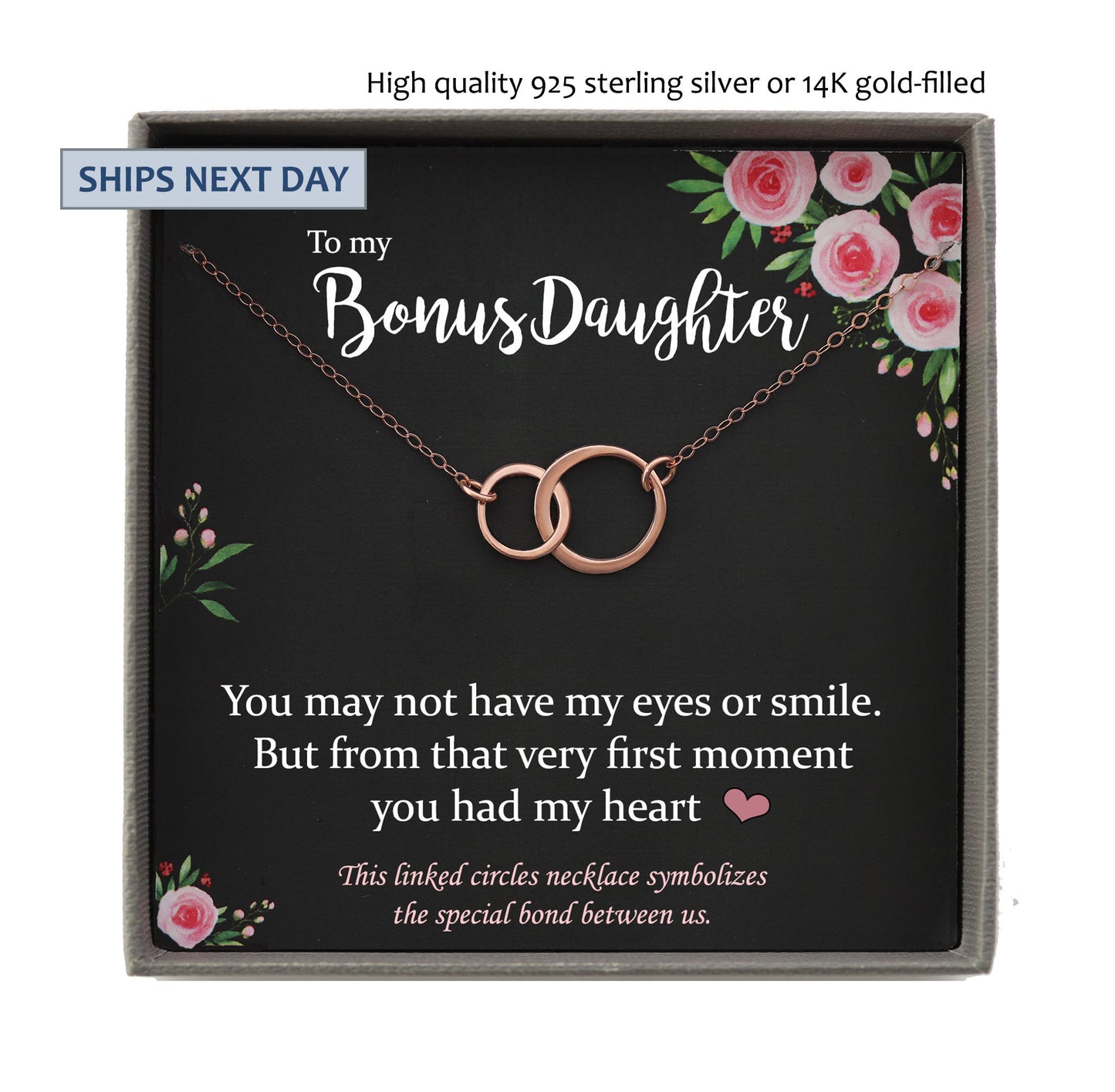Stepdaughter Gift for Step Daughter, Bonus Daughter Gift Necklace Blended Family Step daughter Gift daughter of bride Interlocking circles