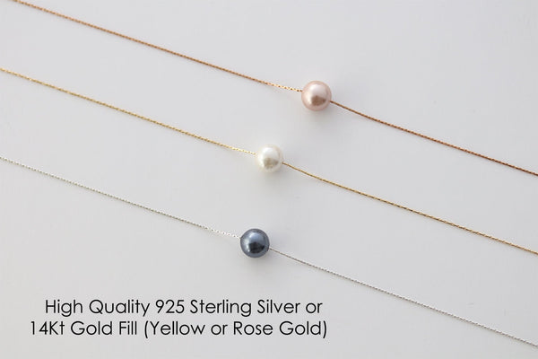 Single Pearl Necklace Floating Pearl Necklace, Pearl Necklace