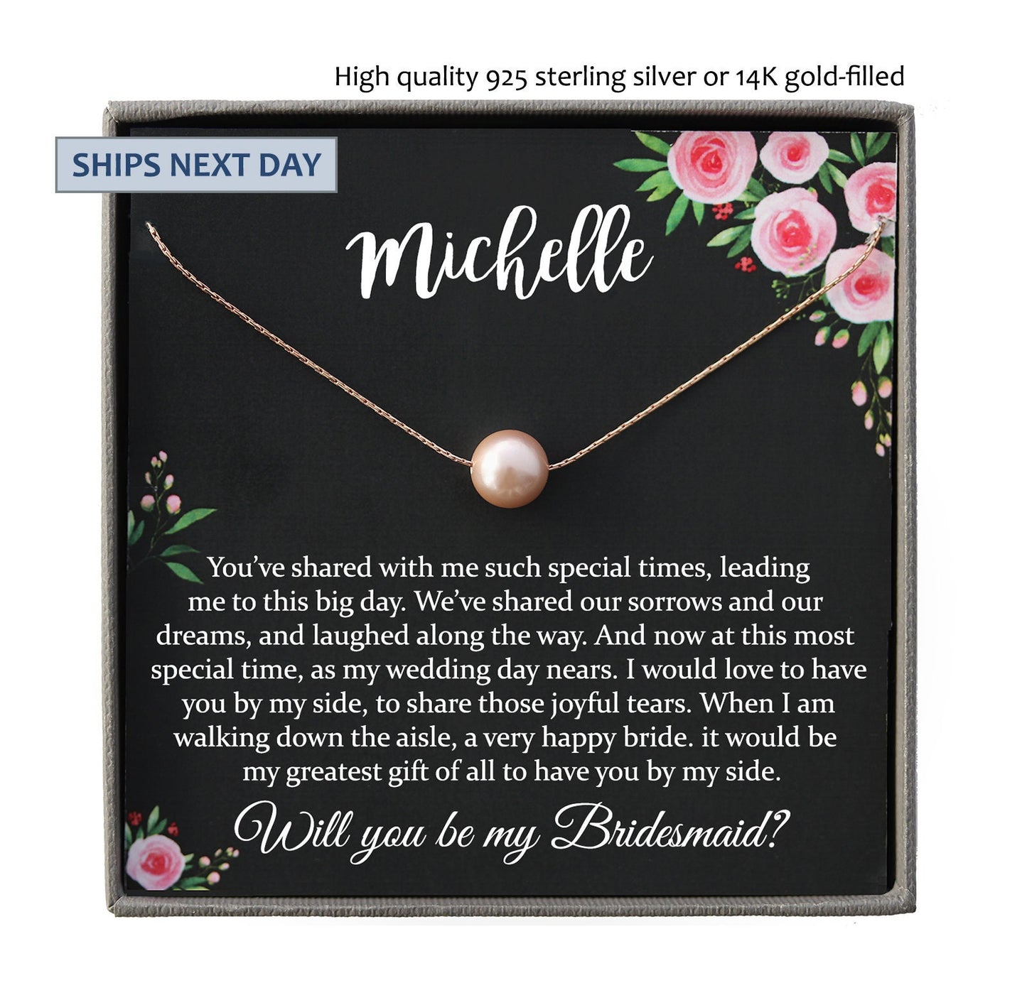 Bridesmaid Proposal Gift, Will You Be My Bridesmaid Gift idea, Rose Gold Necklace, Rose Gold Wedding Jewelry