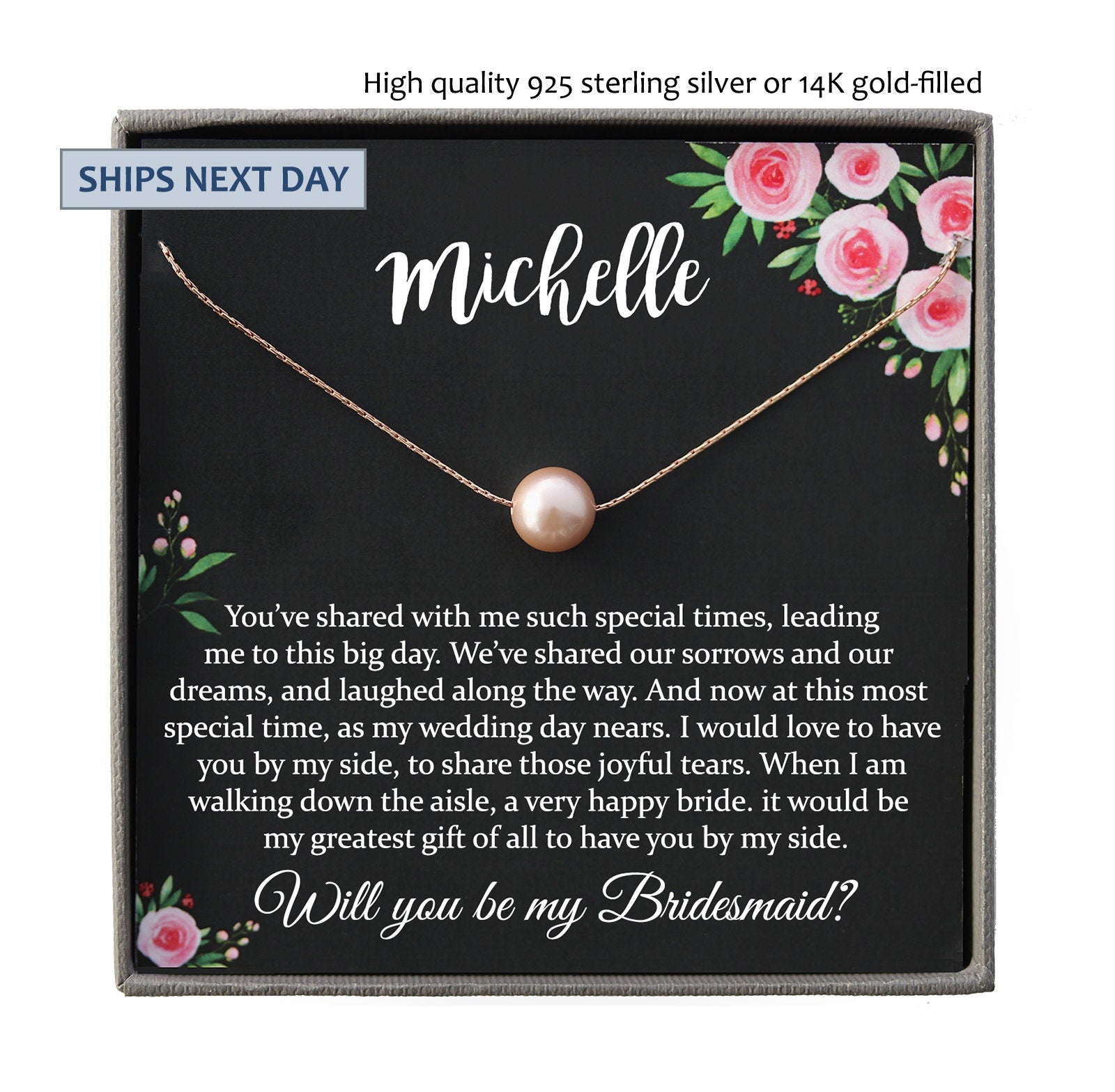 Bridesmaid Proposal Gift, Will You Be My Bridesmaid Gift idea, Rose Gold Necklace, Rose Gold Wedding Jewelry