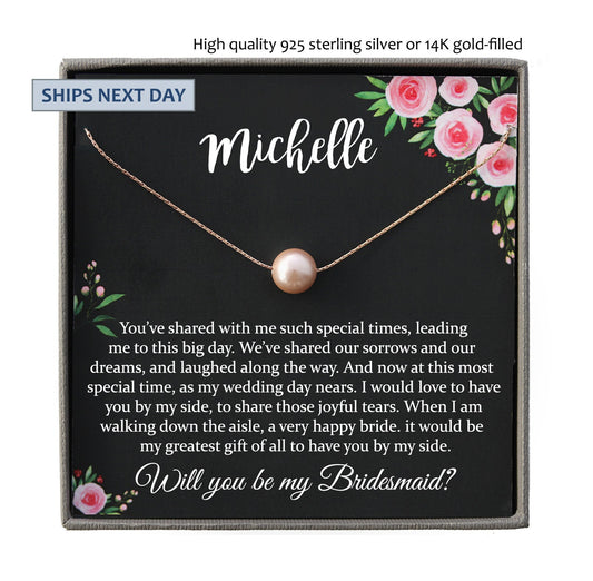 Bridesmaid Proposal Gift, Will You Be My Bridesmaid Gift idea, Rose Gold Necklace, Rose Gold Wedding Jewelry