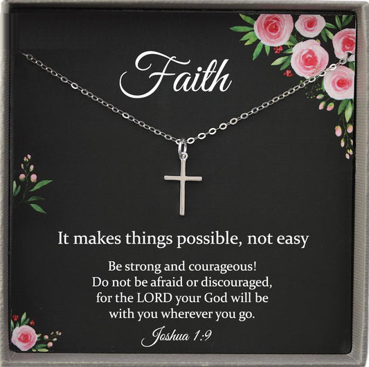Religious Gifts for Women, Catholic Gifts, Bible Verse Necklace, Christian jewelry, Silver Cross Necklace, Faith Necklace