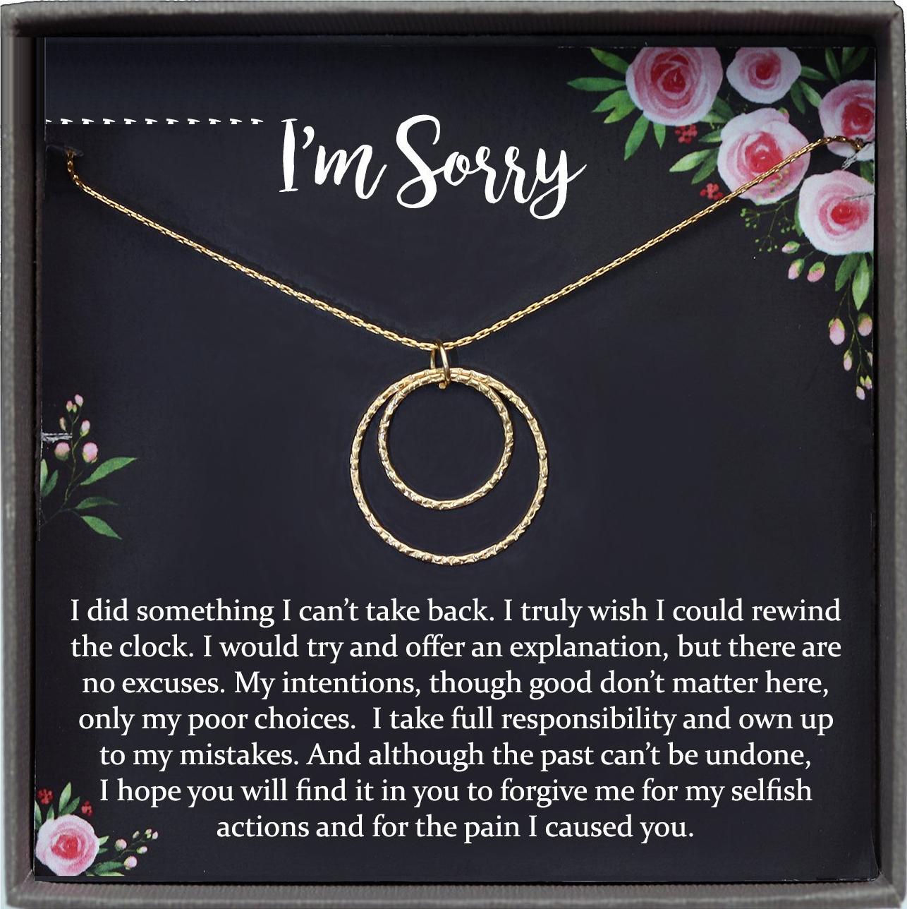 Apology Gift Necklace For Her: Gift to Say You're Sorry to Best Friend, Girlfriend and Loved Ones, 2 Linked Circles