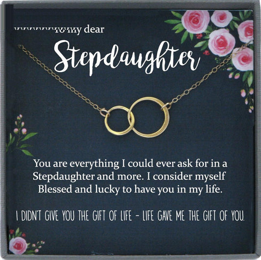 Stepdaughter Gift for Step Daughter, Bonus Daughter Gift Necklace Blended Family Step daughter Gift daughter of bride Interlocking circles