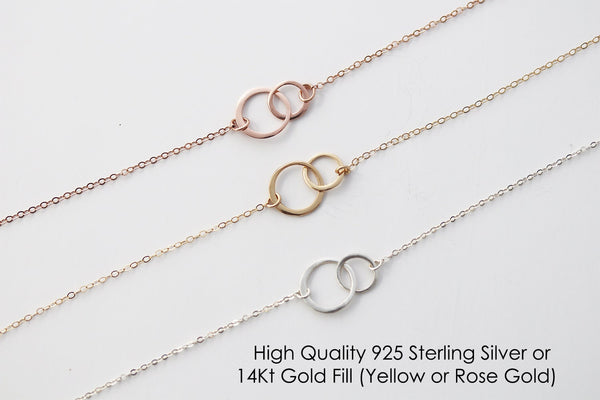 Infinity Necklace Rose Gold, Interlocking Circle Necklace For Women, Simple Mother Daughter Double Circle Pendant, Bridesmaid Jewelry Gifts