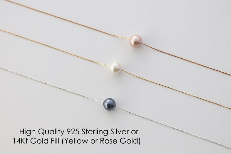 Floating Pearl Necklace, Single Pearl Necklace, Dainty necklace, Floating Necklace, dainty pearl necklace Gold delicate necklace