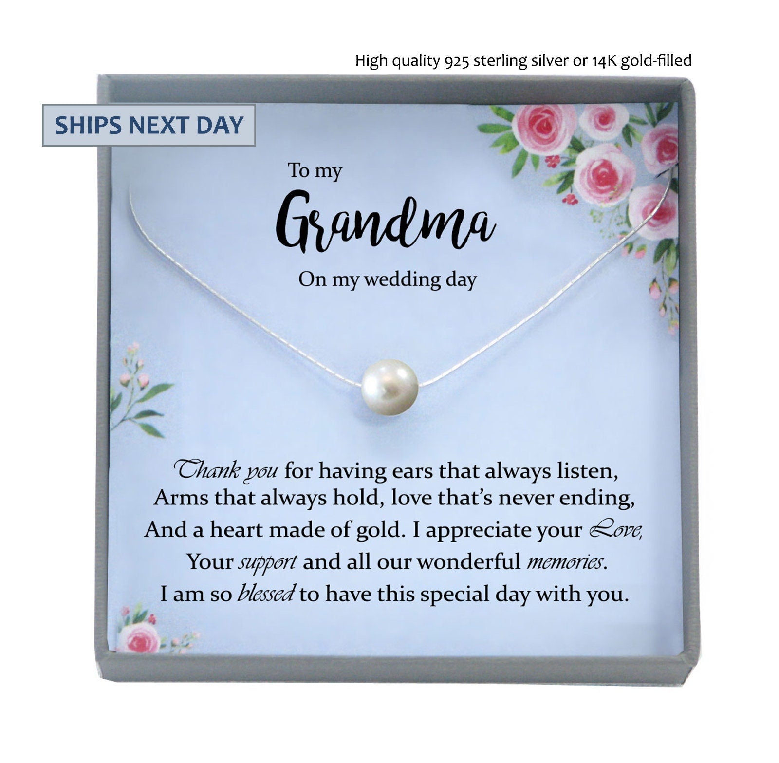 Grandmother of the Groom Gift Necklace, Grandma Wedding Gift, Thank You Gift, Nana, Bridal Shower, Rehearsal Dinner, single pearl Necklace