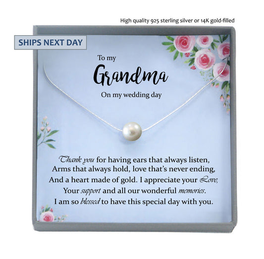 Grandmother of the Groom Gift Necklace, Grandma Wedding Gift, Thank You Gift, Nana, Bridal Shower, Rehearsal Dinner, single pearl Necklace