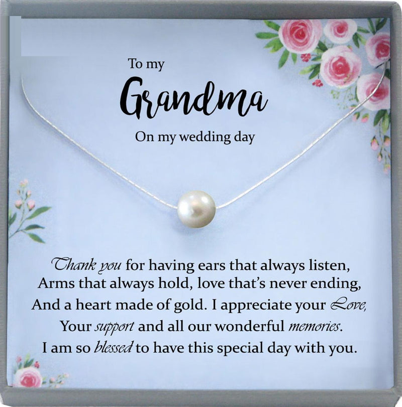 Grandmother of the Groom Gift Necklace, Grandma Wedding Gift, Thank You Gift, Nana, Bridal Shower, Rehearsal Dinner, single pearl Necklace