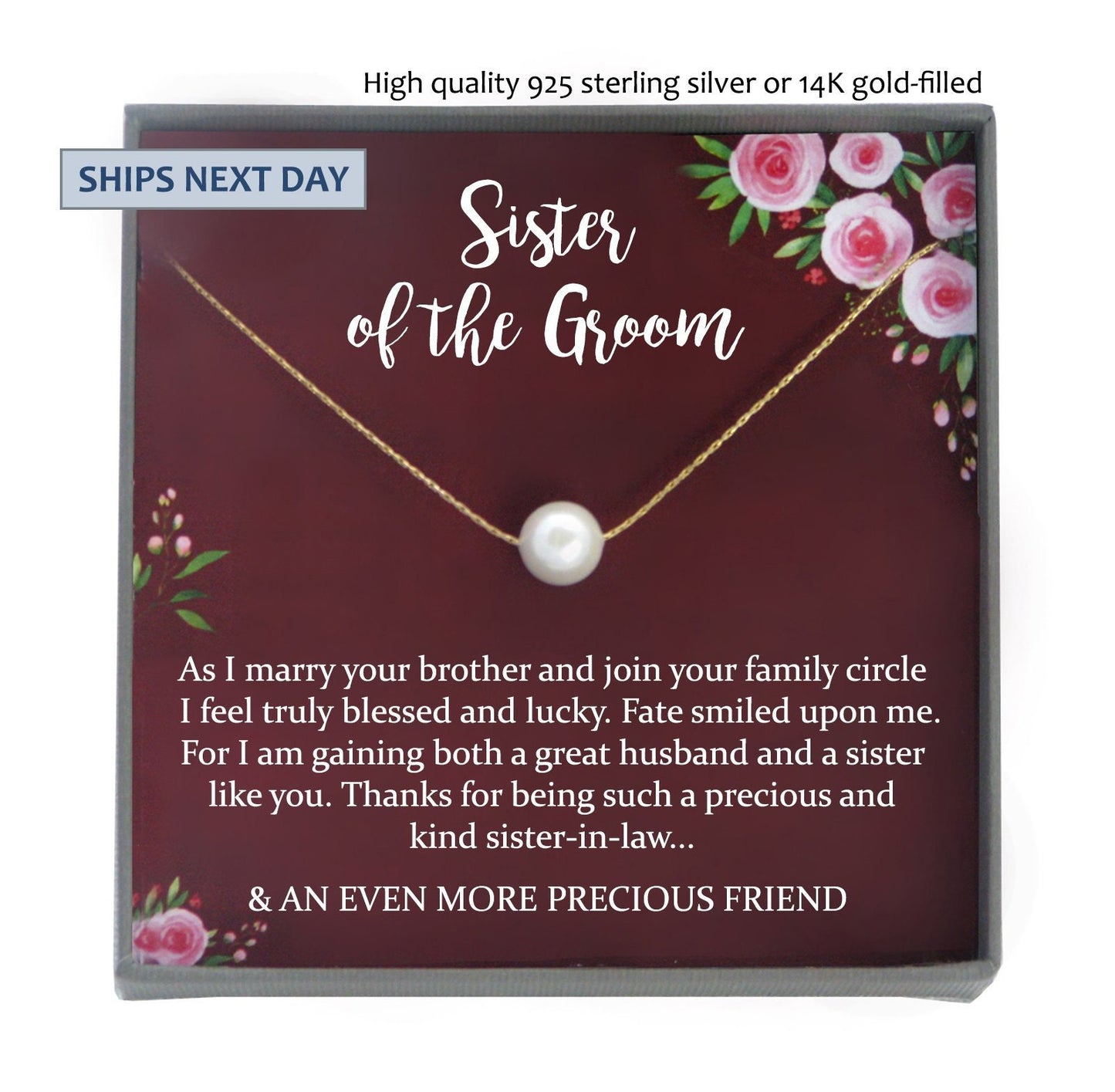 Sister of the Groom Gift from Bride Sister in Law Wedding Gift from Bride to Sister in Law Gift to Sister in Law Necklace Gift Necklace