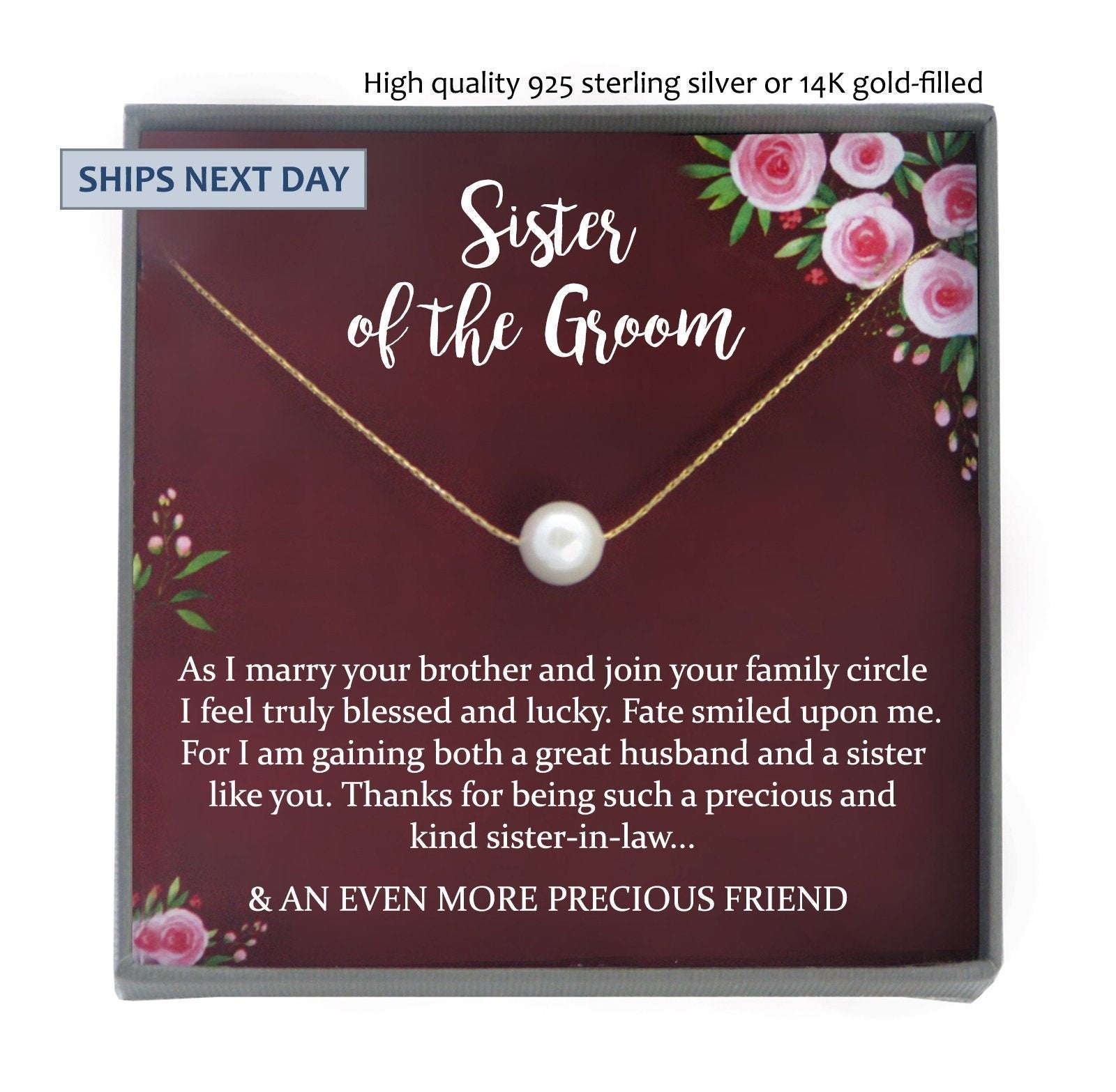 Sister of the Groom Gift from Bride Sister in Law Wedding Gift from Bride to Sister in Law Gift to Sister in Law Necklace Gift Necklace