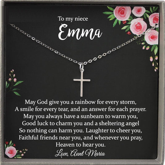 Silver Cross Necklace for Girls, Niece Gift from Aunt, Gift for Niece Necklace
