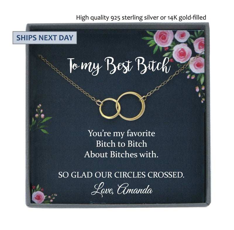 Best Bitches Gift, Best Bitches Necklace, Friendship Jewelry, Sorority Gift, Funny Quotes, Message Card, in 14kt Gold Filled, Rose, Silver