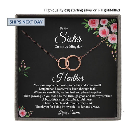 Sister of the Bride Gift Necklace, Sister Wedding Gift from Bride to Sister rehearsal dinner Gift to Sister on Wedding Day