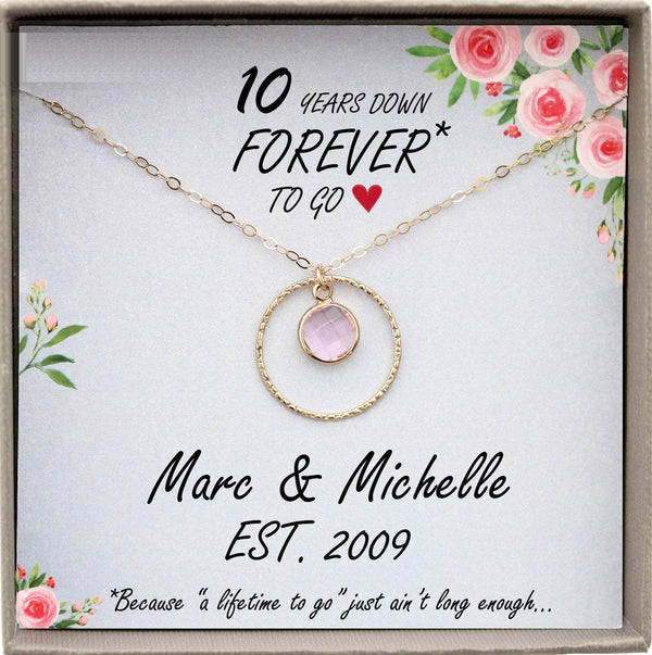 10 Year Anniversary Gift Ten years down forever to go personalized 10th anniversary gift ideas Tin Anniversary necklace wedding anniversary
