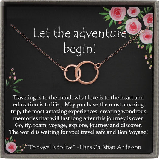 Wanderlust Jewelry, Travel Gifts for Women, Wanderlust Necklace Interlocking Circles Necklace Gift with Meaningful Message Card