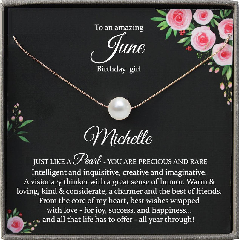 June Birthstone Necklace, June Birthday Gift, Pearl Necklace, June Necklace, Personalized Birthday Gifts for Her, personalized gifts women