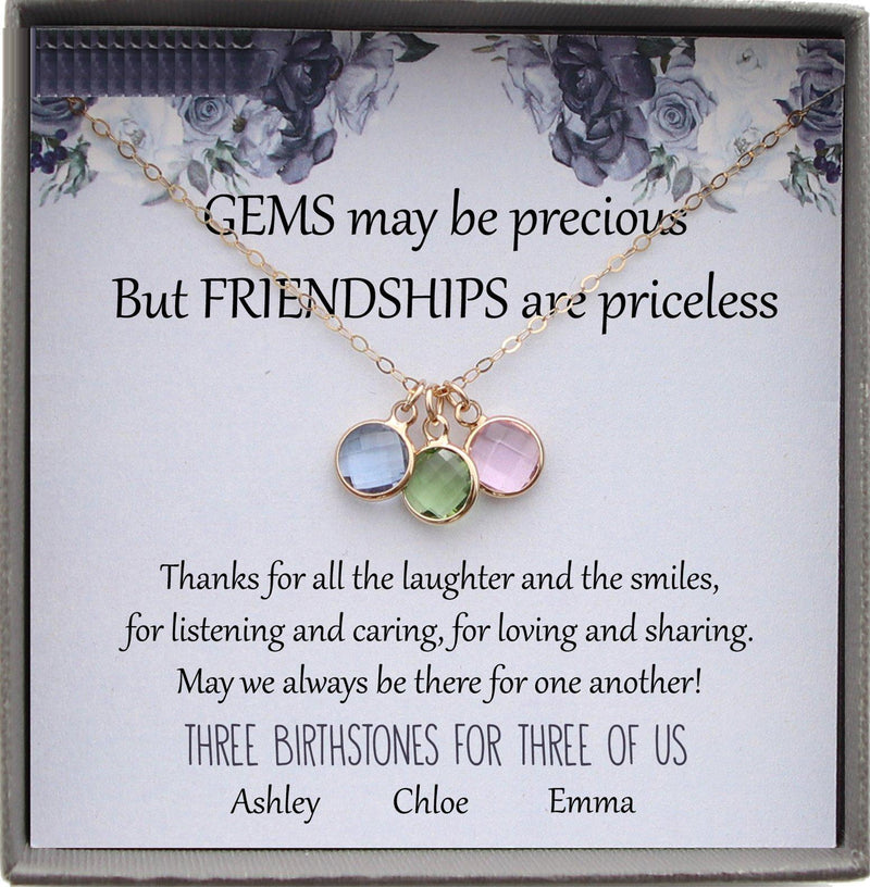 3 Way Friendship Necklace with Birthstone [Personalized] | FARUZO