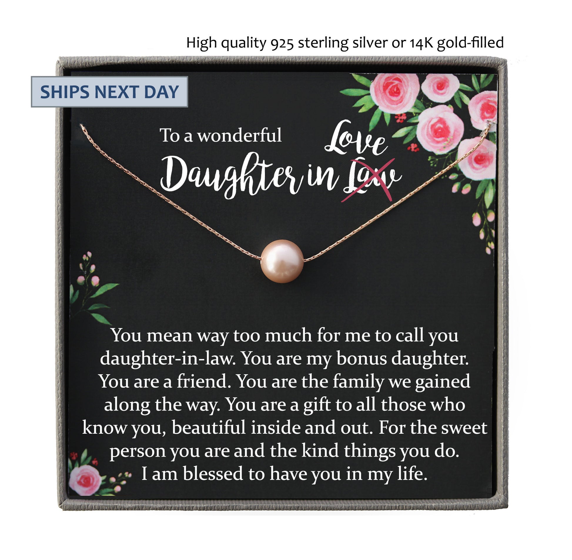 Daughter-In-Law Gift Necklace: daughter in law birthday gift, Jewelry From Mother-In Law, Wedding Gift for Bride Single Pearl Necklace