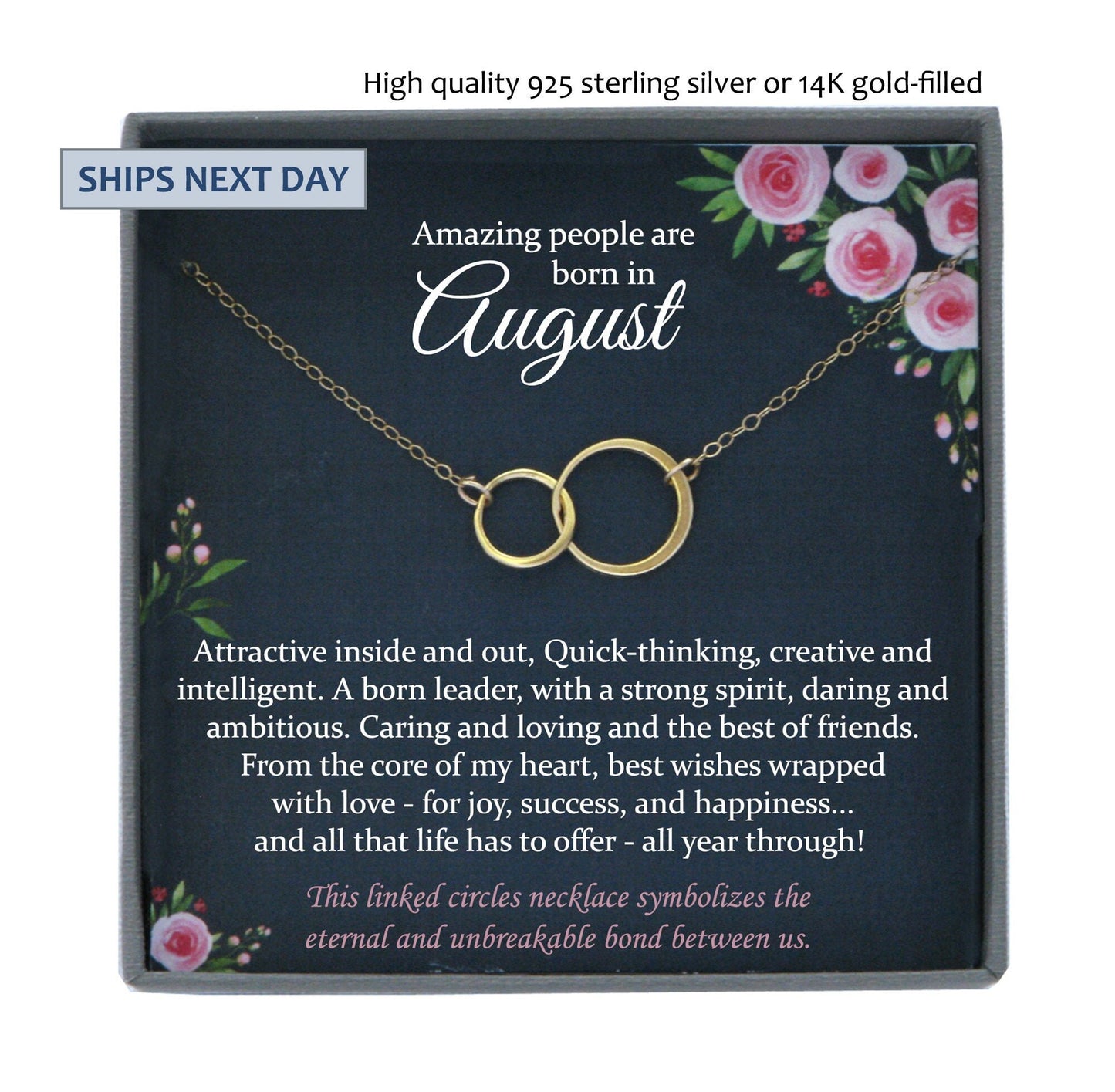 August Birthday Gift August gifts, August Birthday Gifts for her, Interlocking Circles Gold Filled Necklace for Woman, 925 Sterling Silver