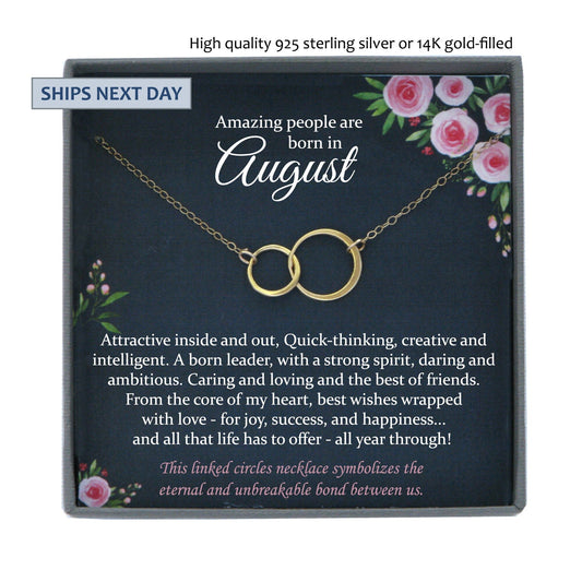 August Birthday Gift August gifts, August Birthday Gifts for her, Interlocking Circles Gold Filled Necklace for Woman, 925 Sterling Silver