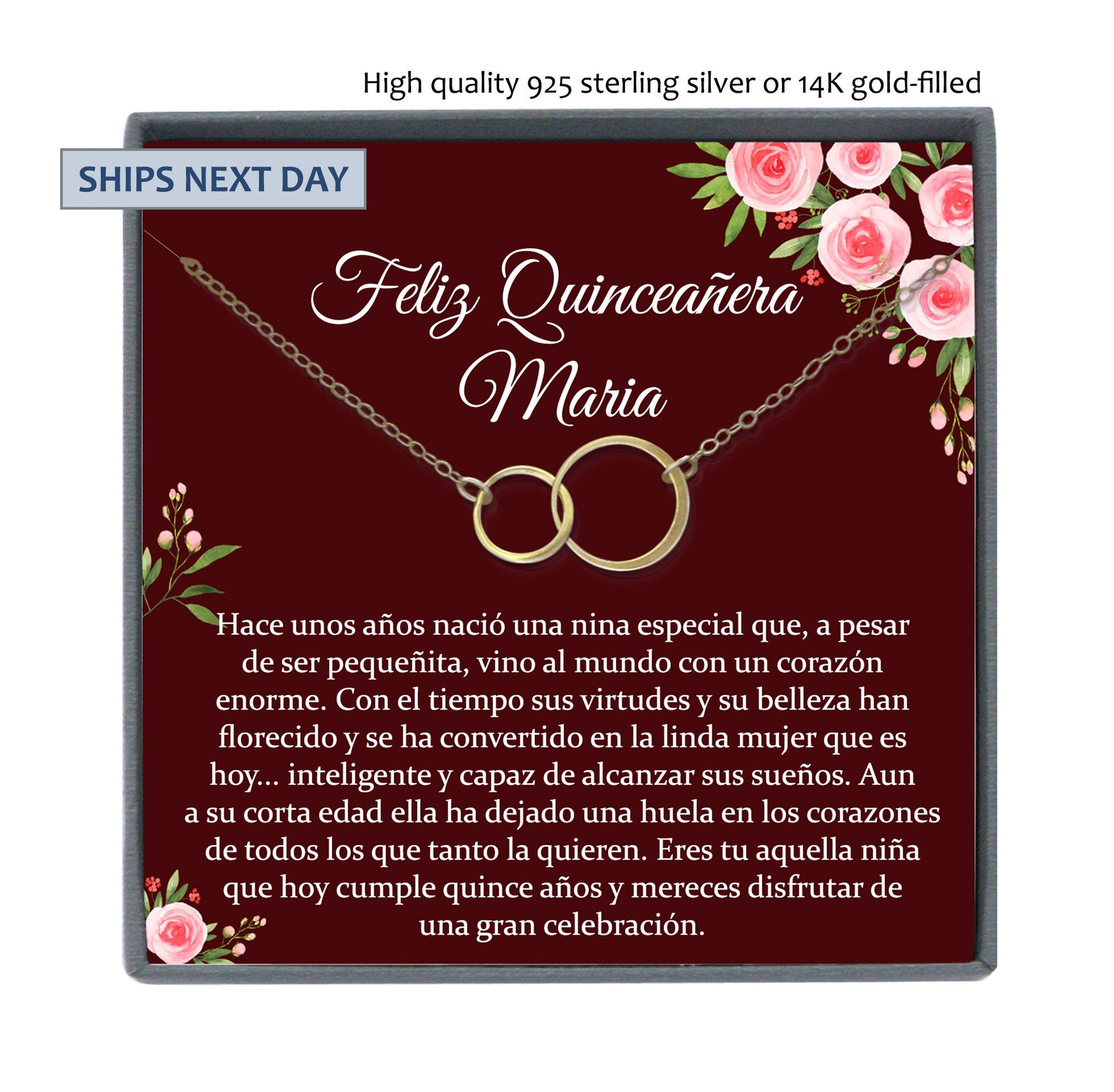 Quinceañera gift Necklace, Quinceañera Jewelry, Sweet Fifteen Gifts, Regalos Para Quinceañera, Quince Años, Collar, 2 Linked Circles
