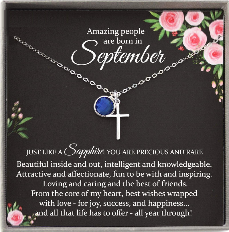 September Birthday Gift, September Birthstone Necklace September Birthstone Jewelry Blue Sapphire Jewelry christian birthday gifts for women