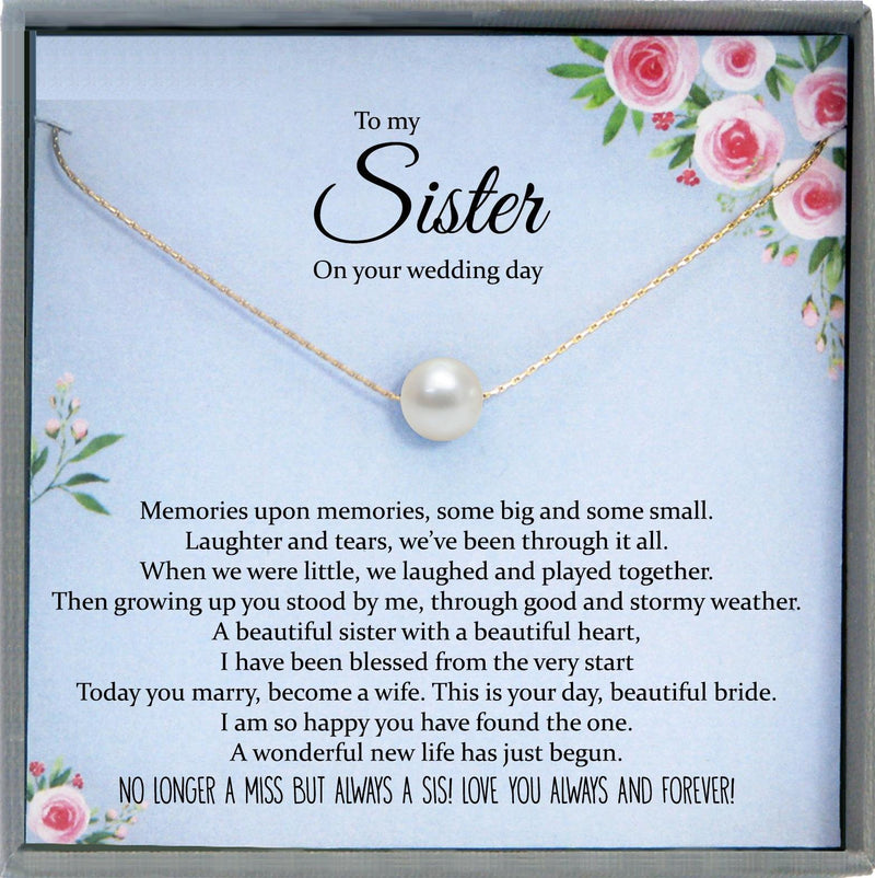 Sister Wedding Gift from Sister Wedding Day Gift for Bride from Sister Single Pearl Necklace