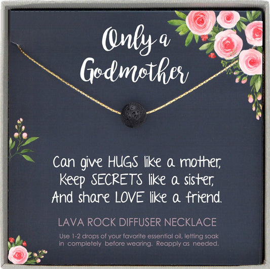 Godmother Gift Necklace: Aromatherapy Necklace, Oil Diffuser Necklace, Lava Diffuser Jewelry, Lava Necklace