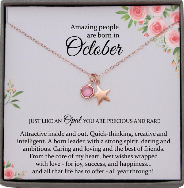 October Birthstone Necklace, Opal Necklace Gold, October Birthday Gifts, Dainty Necklaces for Women Birthstone Necklace Rose Gold