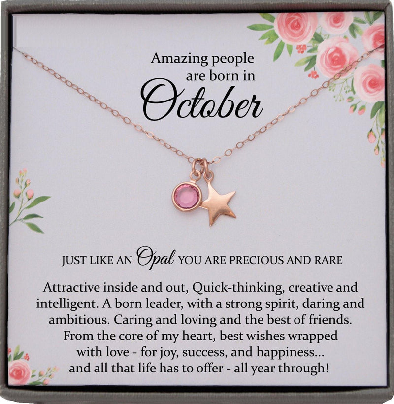 October Birthstone Necklace, Opal Necklace Gold, October Birthday Gifts, Dainty Necklaces for Women Birthstone Necklace Rose Gold