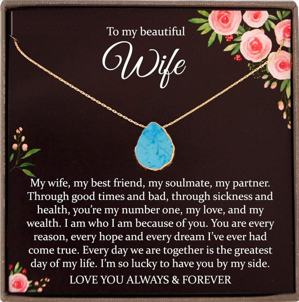 Wife Gift for Wife Turquoise Necklace, Wife Christmas Gift, Husband to Wife Gift Jewelry, Wife Necklace
