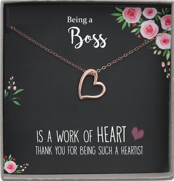 Boss Gifts for Women Boss Jewelry, Thank you Boss Heart Necklace, Boss Lady Gift Jewelry with card