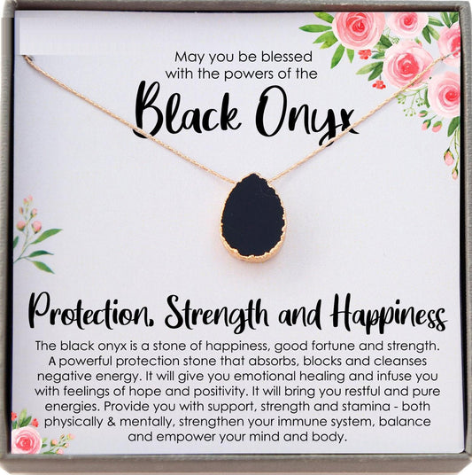 Black Onyx Necklace, Stress Relief Gift for her, Strength Necklace, Black Gemstone Pendant, Protection Necklace, Healing Crystal Jewelry
