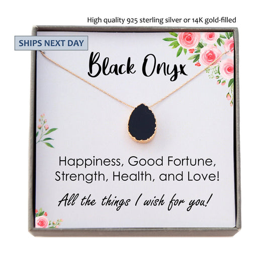 Black Onyx Necklace, Stress Relief Gift for her, Strength Necklace, Black Gemstone Pendant, Protection Necklace, Healing Crystal Jewelry