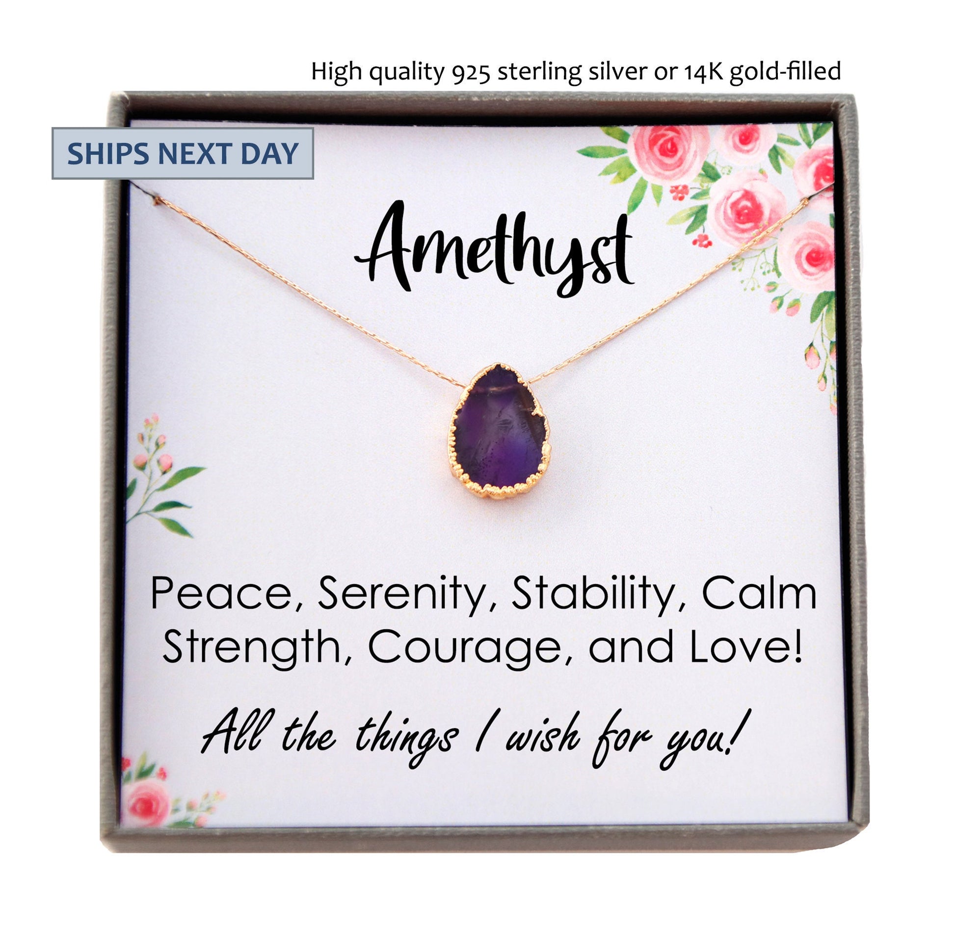 Raw Amethyst Necklace,Amethyst Gemstone Necklace, Healing Crystal Necklace, Raw Birthstone Necklace Gem Gift,  Stress Relief Gift for her