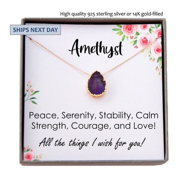 Raw Amethyst Necklace,Amethyst Gemstone Necklace, Healing Crystal Necklace, Raw Birthstone Necklace Gem Gift,  Stress Relief Gift for her
