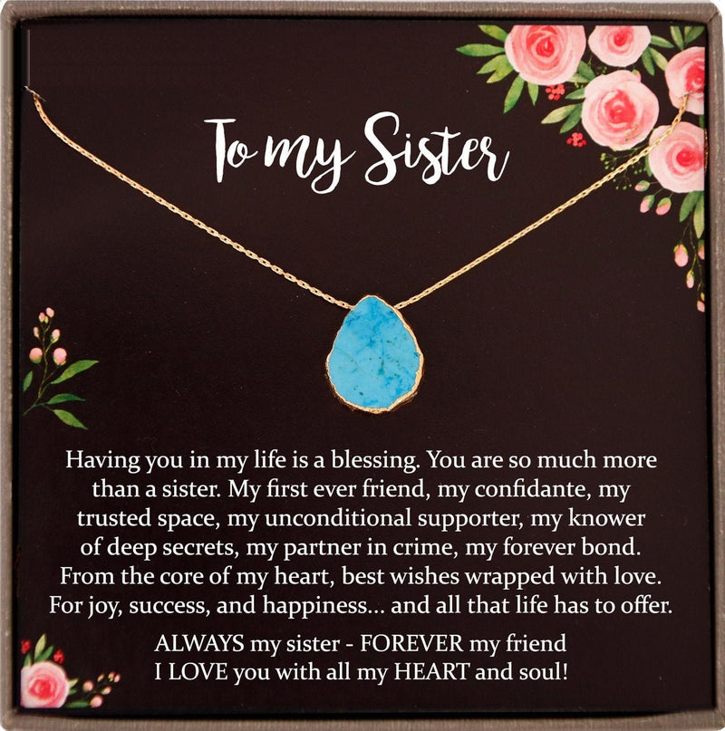 Sisters Necklace: Gift for Sister Gift Ideas Christmas Gift for Sister, Sister Birthday Gift, Big Sister Gift, Giggles, Secrets - 14 (Choker) Turquoi