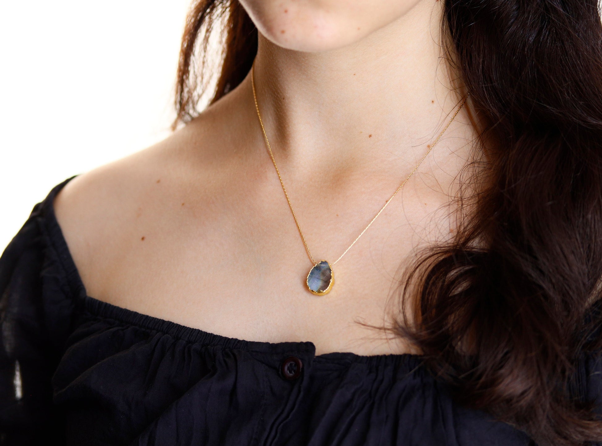 Labradorite Necklace Gold, Inspirational Gift Necklace, Natural Labradorite Gem Slice, Healing Gemstone Gift for Her, Labradorite Birthstone