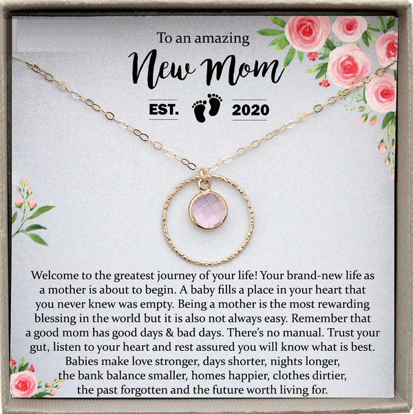 New Mom Gift Jewelry, First Time Mom Gift for first Mother&#39;s day Gift for New Mom Necklace Birthstone, New mommy Gift