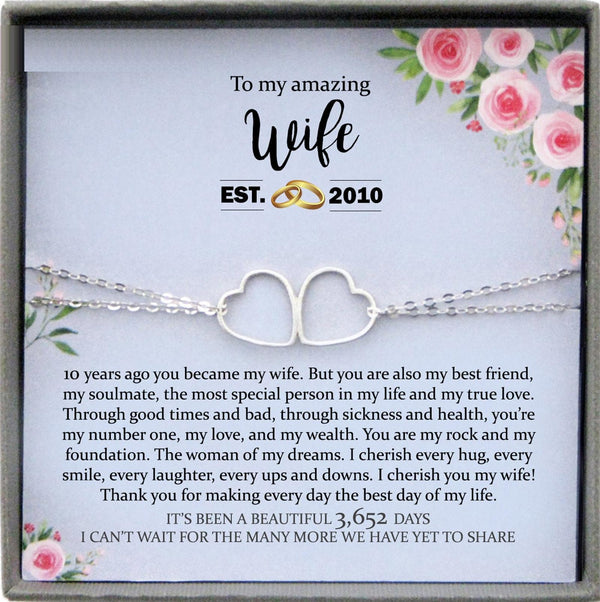 10 Year Anniversary Gift for Wife 10th Anniversary Gifts for her tin Anniversary Bracelet Tenth Anniversary jewelry