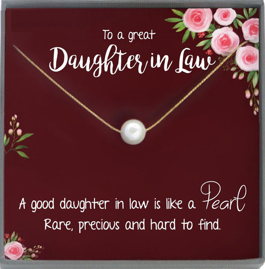 Daughter-In-Law Gift Necklace: daughter in law birthday gift, Jewelry From Mother-In Law, Wedding Gift for Bride Single Pearl Necklace