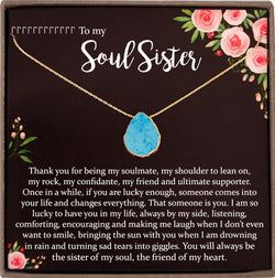 Soul Sister Necklace, Unbiological Sister, Soul Sister Gift for Best Friend Gift, Turquoise necklace Gold