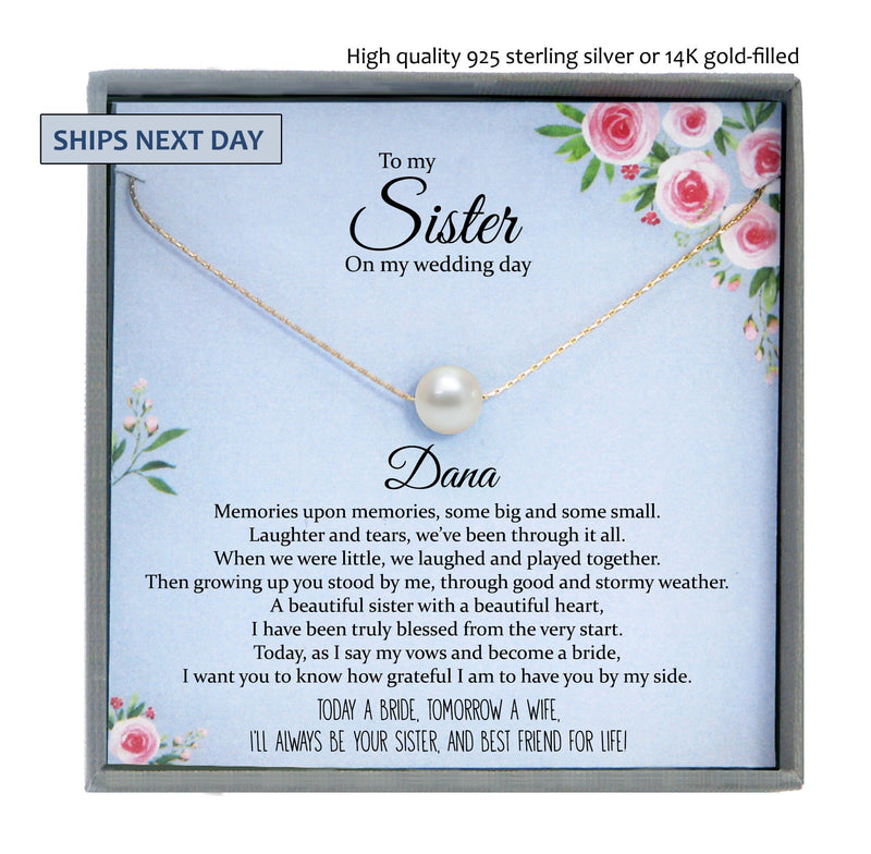 Sister of the Bride Gift Necklace, Sister Wedding Gift from Bride to Sister rehearsal dinner Gift to Sister on Wedding Day