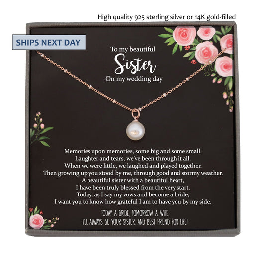 Sister of the Bride Gift Necklace, Sister Wedding Gift from Bride to Sister rehearsal dinner Gift to my Sister on my Wedding Day
