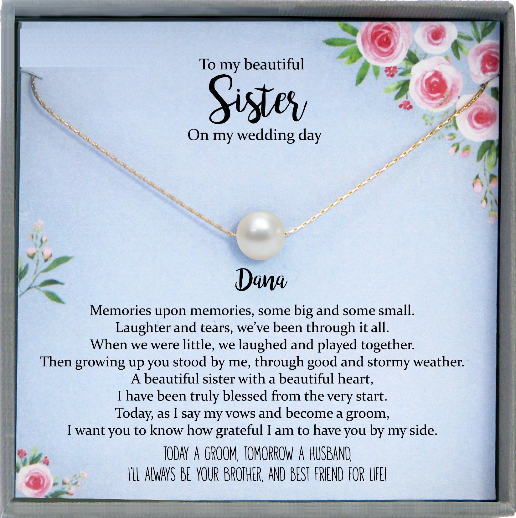 Groom to Sister Gift from Groom on Wedding Day, Rehearsal Dinner Gift to Sister from Brother Wedding Gift, Floating Pearl Necklace
