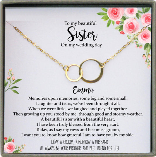 Groom to Sister Gift from Groom on Wedding Day, Rehearsal Dinner Gift to Sister from Brother Wedding Gift