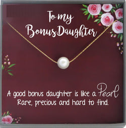 Step Daughter Gift for Step Daughter, Bonus Daughter Gift Necklace Blended Family Stepdaughter Gift daughter of bride Single Pearl Necklace